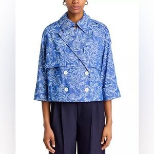 New Derek Lam 10 Crosby Elijah Cropped Trench Jacket Blue Sz L
